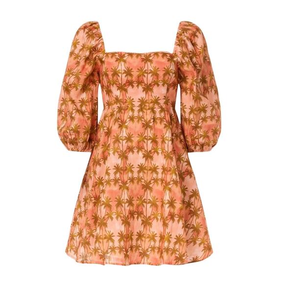 Kivari Tropical Linen Fit Flare Mini Dress SIZE 8 Cottage Palm Bow Designer $269 - Picture 5 of 11